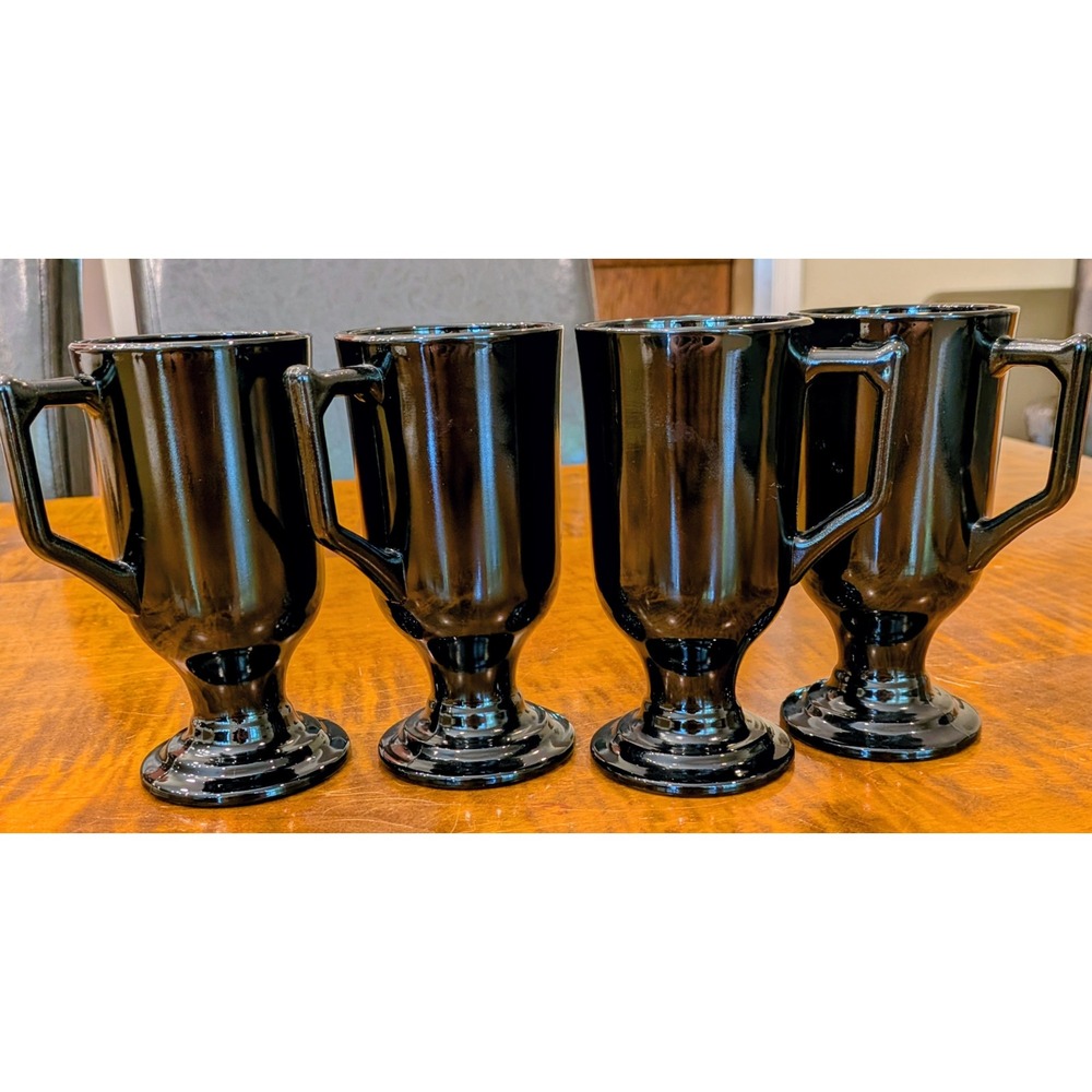 Vintage Indiana Glass Black Amethyst Iris Coffee Mug Set of 4